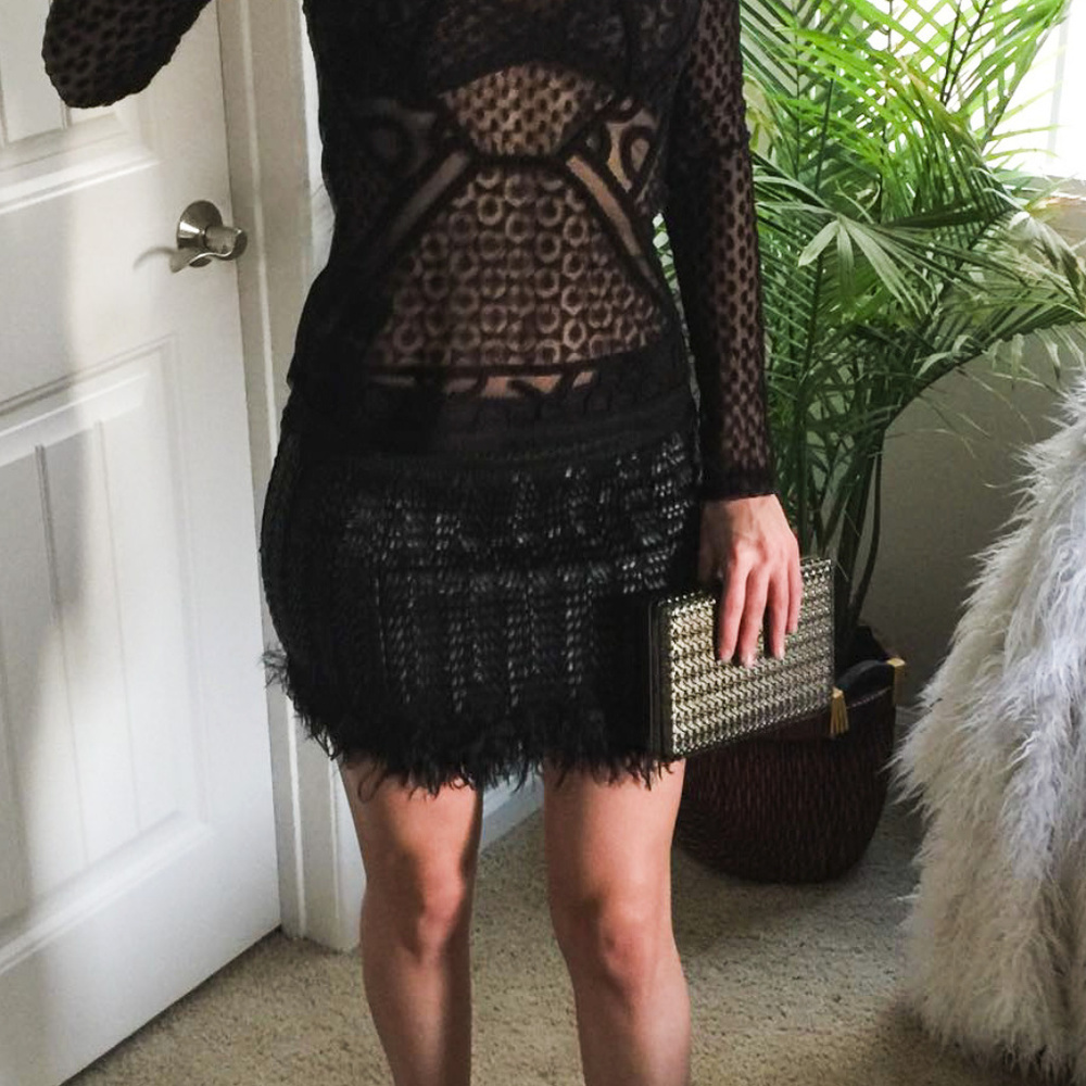 Long Sleeve Black Mesh Top S